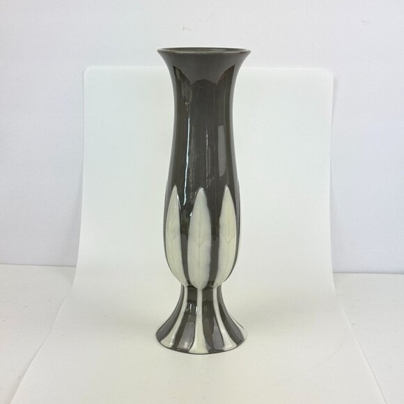Lenox Ceramic Art Deco Style Gray And White Vase 10.5" Fluted - Picture 1 of 16
